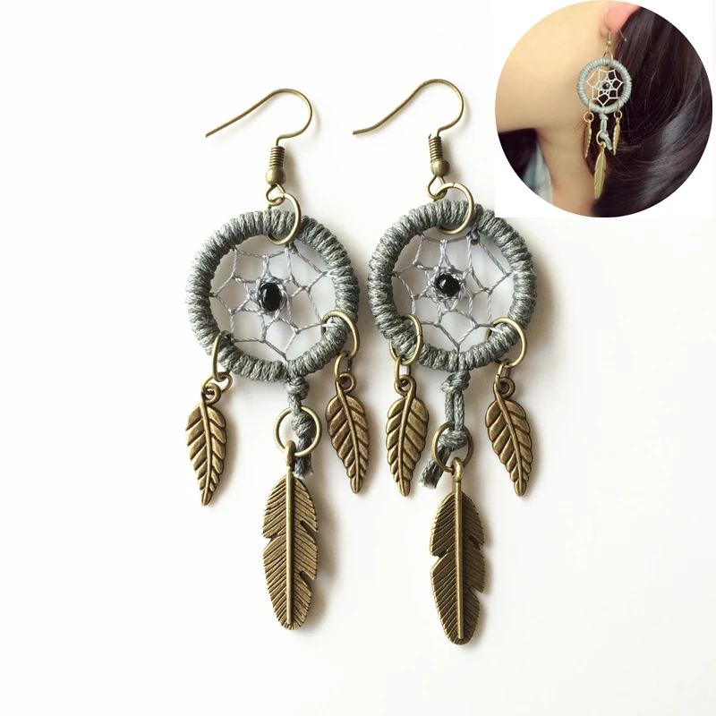 

Native American Style Earring Dream Catcher earring With alloy feather charms Hot Sell Free Shipping