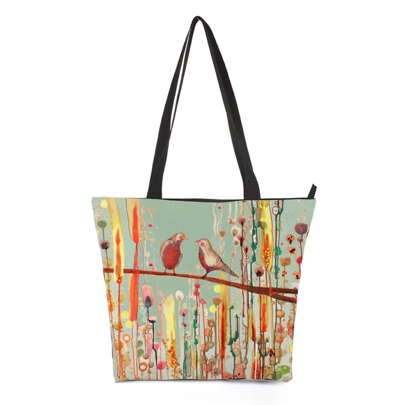 Женская сумка через плечо с принтом птиц хозяйственная Холщовая Сумка женская