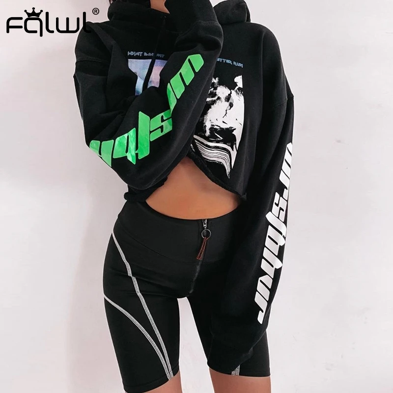 Женские Светоотражающие шорты FQLWL черные повседневные в полоску с буквенным