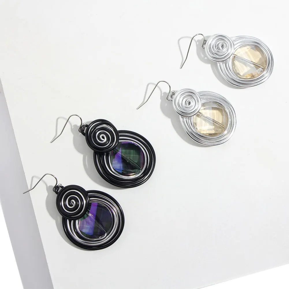 JUST FEEL Spiral Round Dangle Earrings Fashion Jewelry For Women Aluminum Crystal Statement Banquet 2018 New Design Drop Earring | Украшения
