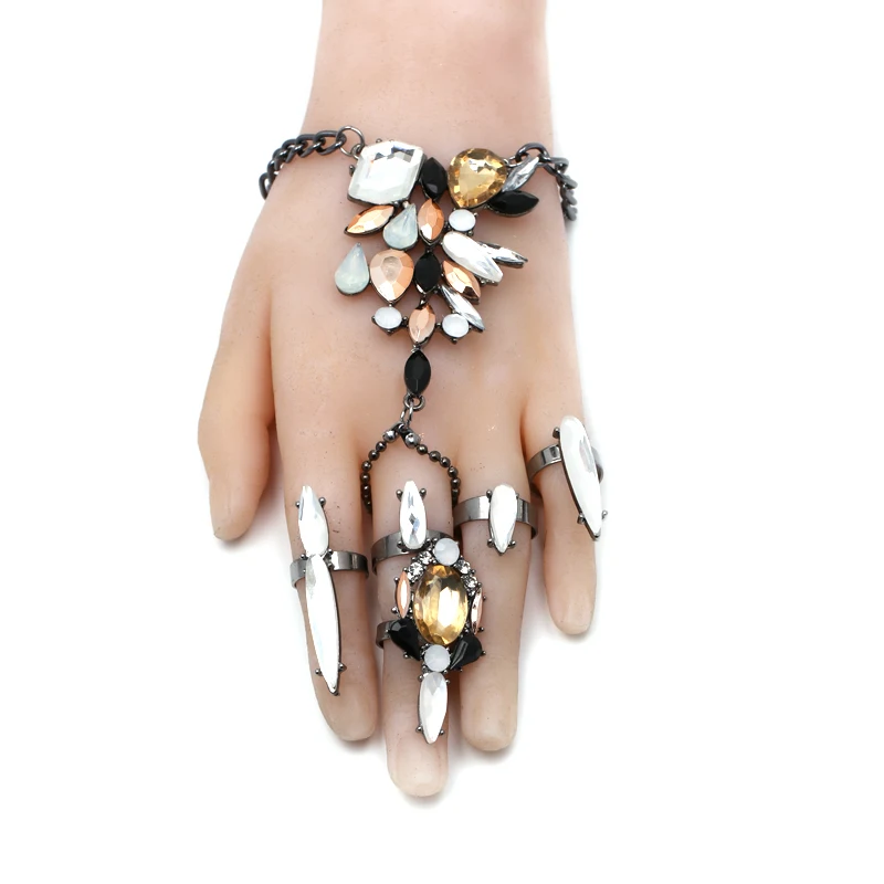 Женский браслет на палец богемный пляжный с подвеской из кристаллов и