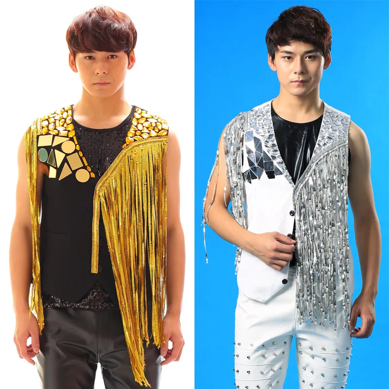 

S-6XL!!! 2018 Tide male singer ds DJ suit men tassel vest stage performance clothing The singer's clothing
