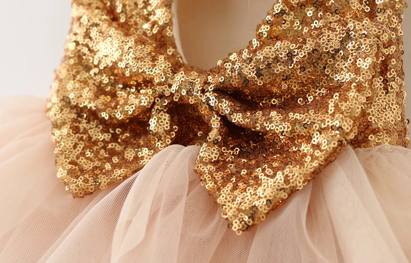 Детское платье принцессы с золотыми блестками лоскутное многослойное Сетчатое