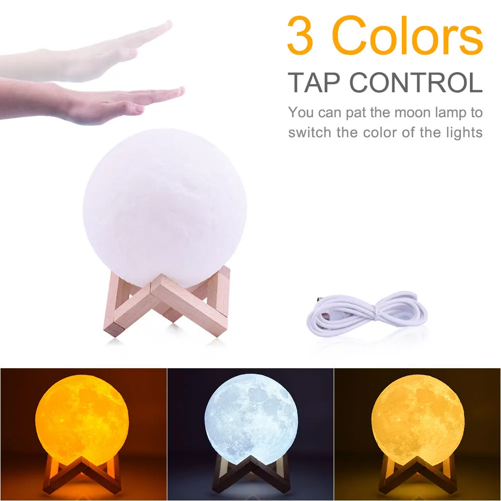 3 colors Tap Rambery moon лампа с 3d принтом, Ночной светильник, перезаряжаемый, 3 цвета, с управлением, светильник s, 16 цветов, сменный, дистанционный, светодиодный, лунный светильник, подарок - Испускаемый цвет: 3 colors Tap