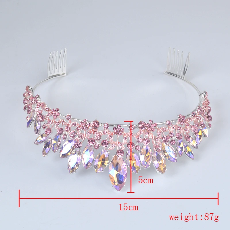

New Fashion Baroque Luxury Crystal colorf Bridal Crown Tiaras Light pink Diadem Tiaras for Women Bride Wedding Hair Accessories