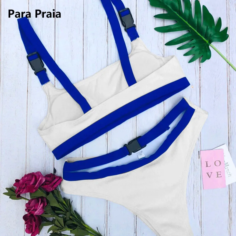 Halter Bandeau Swimwear Belt Buckle Bikini Set Women Swimsuit Sport Sexy Bathing Suit High Cut Swimwear Thong Swim Wear