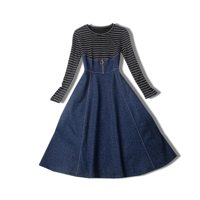 2018 в начале осени Для женщин новый шею полосатый поддельные из двух частей шить