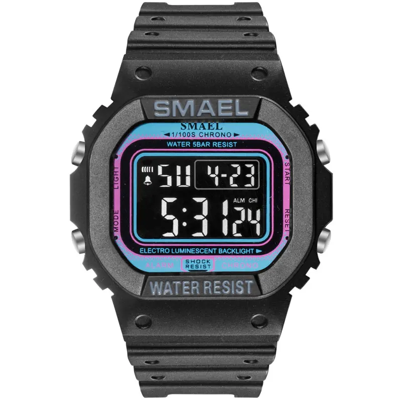 BlackLightBlue Цифровые наручные часы, военные, SMAEL, часы для мужчин, светодиодный, камуфляж, спортивные часы, водонепроницаемые, relogio masculino 1801, военные часы для мужчин, армейские часы - Цвет: BlackLightBlue