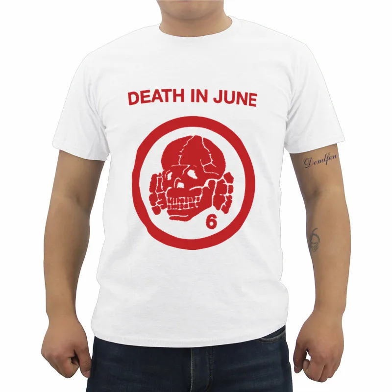 Футболка Impact Death In June Skull 6 футболка с мультяшным персонажем летняя Мужская хлопковая футболка с коротким рукавом Забавные футболки - Цвет: white