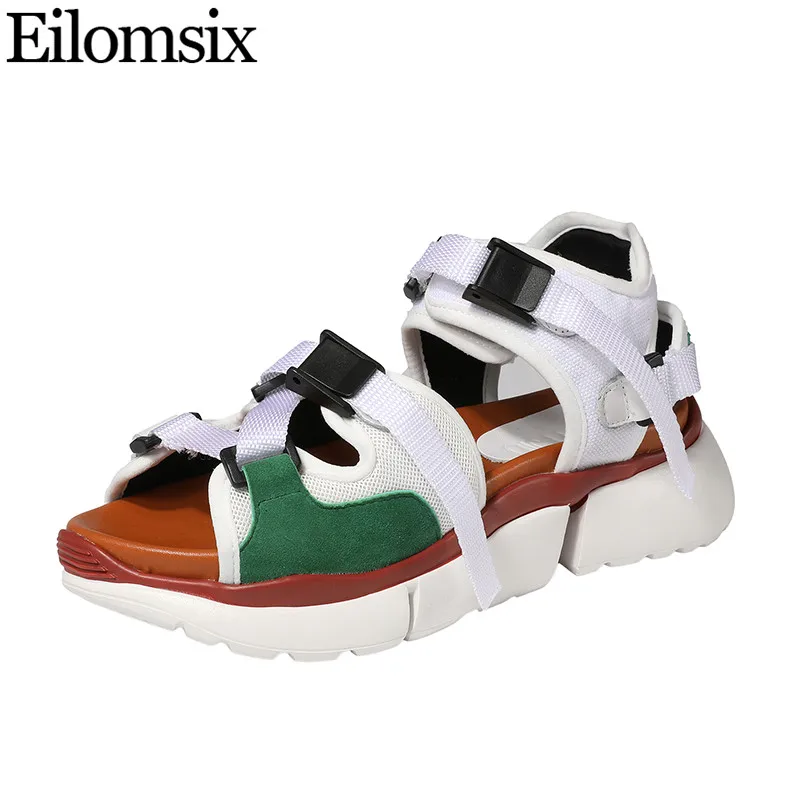 Eilomsix/2019 г. Подиумные толстые нижние сандалии женские с одним ремешком и конским
