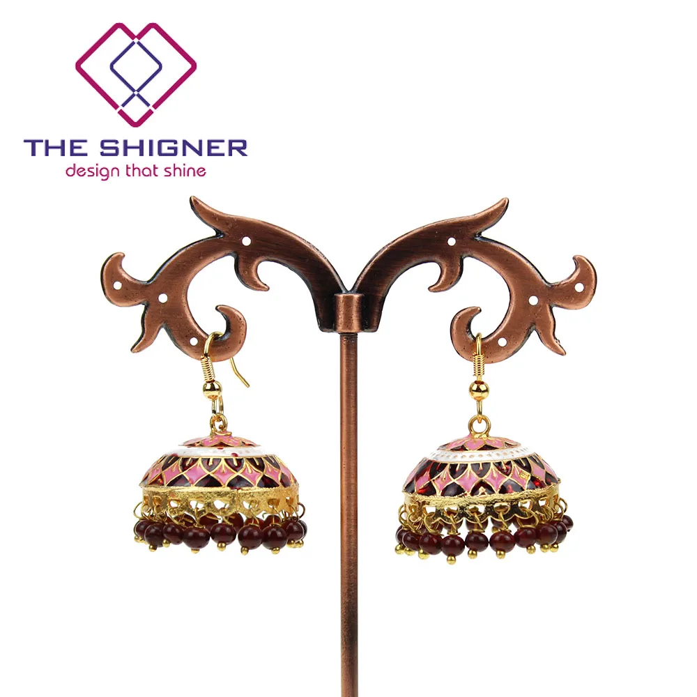 THE SHIGNER индийские традиционные Meenakari эмаль золотой тон Jhumka Jhumki серьги Болливуд стиль ювелирные изделия Висячие Серьги
