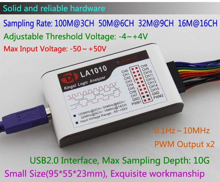 Kingst LA1010 USB логический анализатор 100M Макс частота выборки 16 каналов 10B образцы MCU ARM