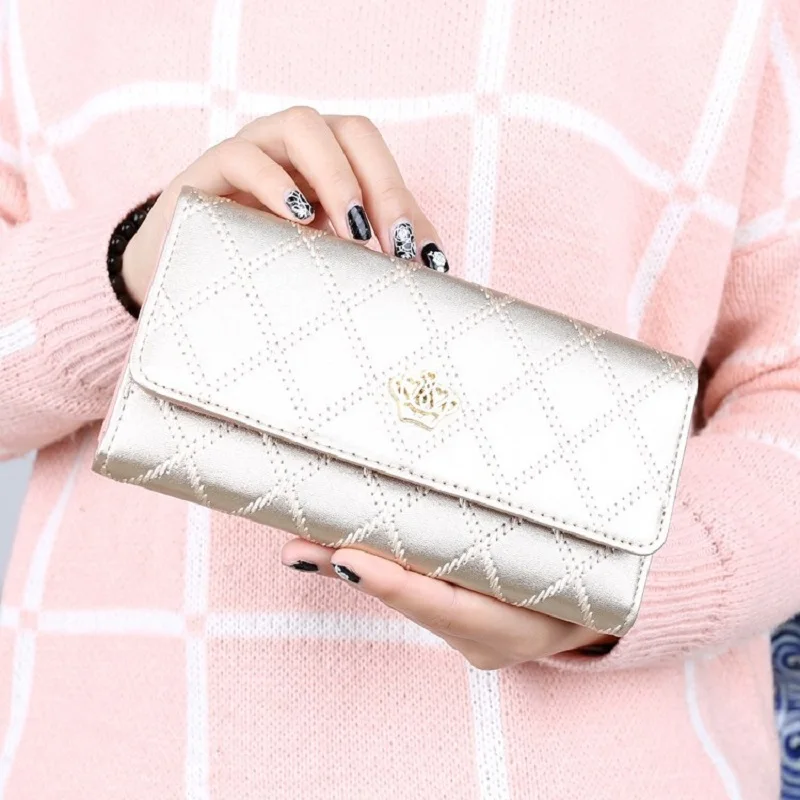 Fashion Wallet for Women Lady Long Wallets Coin Purse Plaid Female Candy Color Wallet PU Leather Card Holder Day Clutches W035