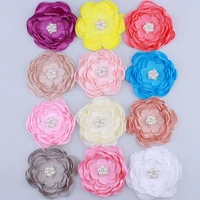 200pcs 9 2cm fashion fabric burned flowers with rhinestone pearl for hair clips chiffon flowers for headbands hair accessories