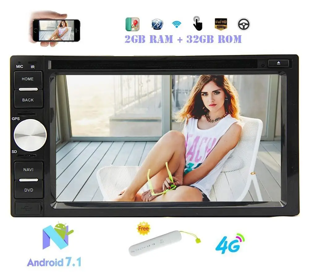 4G ключ + Android 7 1 Восьмиядерный 2 ГБ и 32 Гб стерео Din 6 &quotАвтомобильный CD dvd-плеер