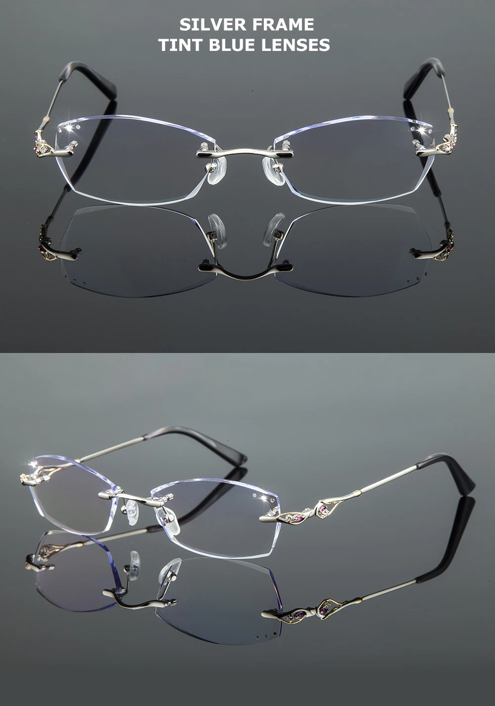 Chashma титановые Модные женские очки для глаз, алмазная оправа без оправы для очков, Женские оправы для очков, цветные линзы