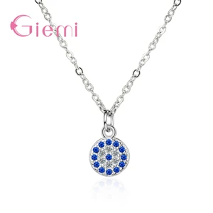 Two Colors Necklaces Genuine 925 Sterling Silver Round Shape Blue Cubic Zirconia Pendant For Women Ladies Jewelry Crystal