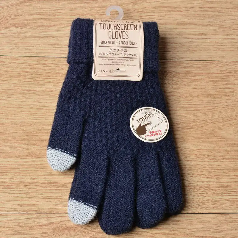Navy Gants Femme, зимние женские перчатки для женщин, вязаные, теплые, для фитнеса, спортзала, для женщин, сенсорные перчатки, Guantes Mujer, с подогревом, ворсистые, наручные варежки - Цвет: Navy
