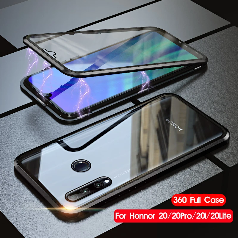 Двухсторонний чехол из закаленного стекла 360 для Huawei Honor 20 Pro магнитный
