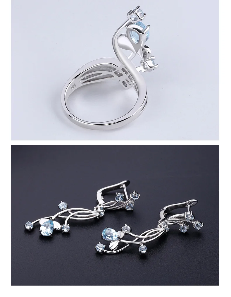 GEM'S BALLET, натуральный голубой топаз, драгоценный камень, милый цветок, ювелирные наборы, 925 пробы, серебряные серьги, набор колец для женщин, для помолвки