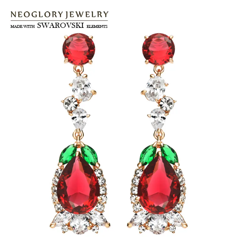 Neoglory Австрия стразы и розовое золото циркониевые серьги-подвески пробы