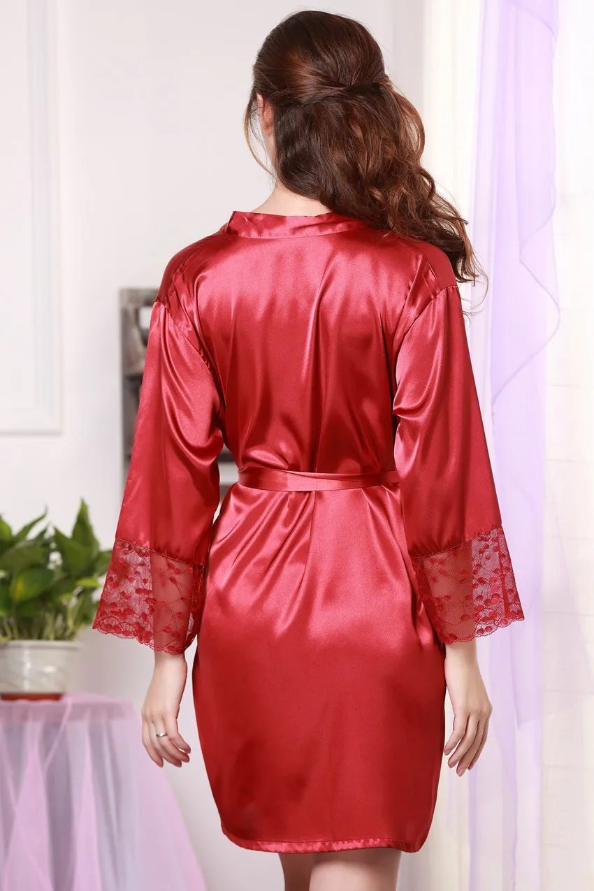 Женская пикантная кружевная одежда для сна ночное белье кимоно халат однотонный