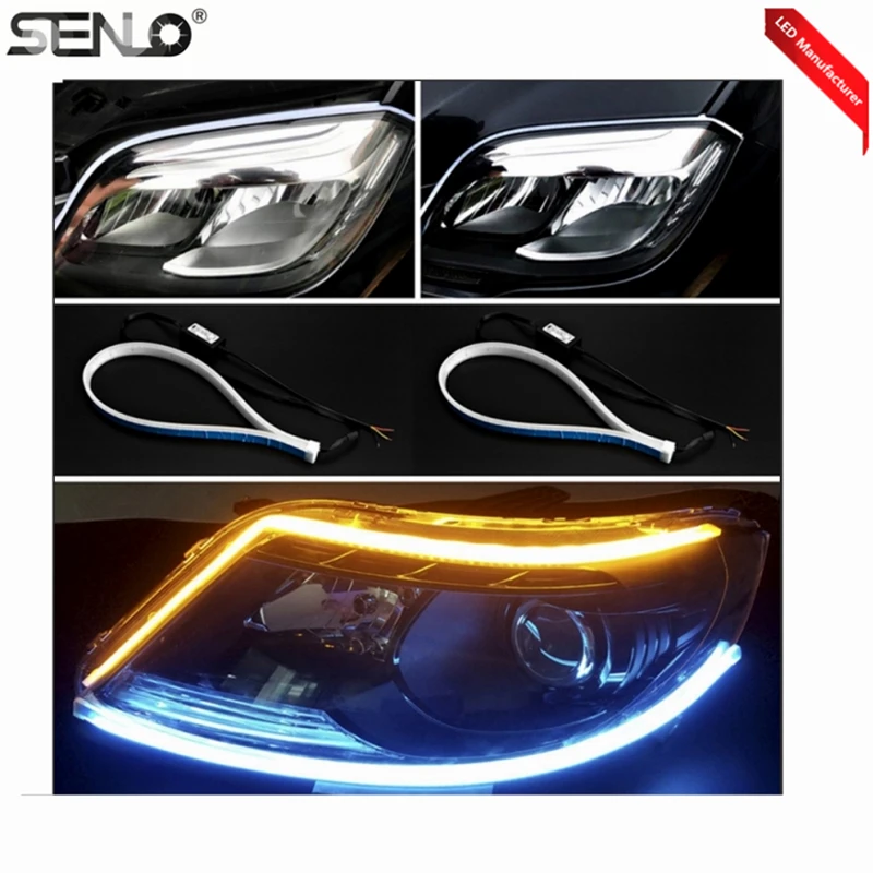 

Hot Popular Car Flexible Strip Tear Eyes Flowing DRL Lamp 30cm 45cm 60cm Turn Indicator Light White Amber Daytime Running Lights