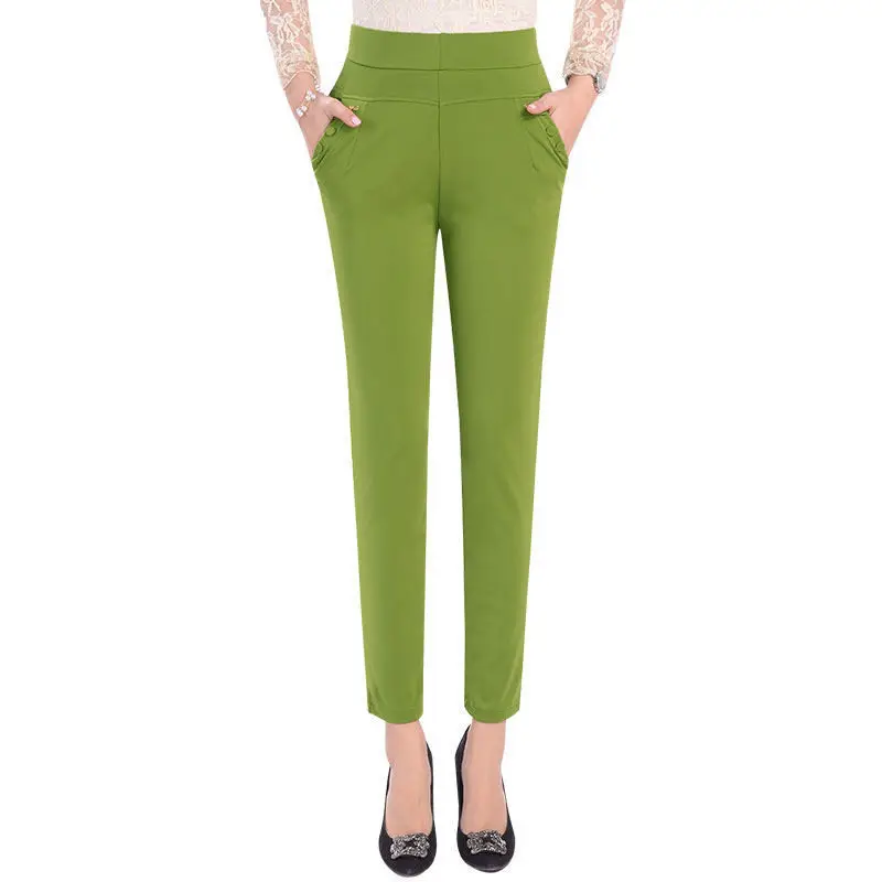 Pea green 5XL брюки женские летние эластичные тонкие брюки с высокой талией женские брюки женские повседневные уличные брюки размера плюс офисные женские брюки Q1427 - Цвет: Pea green