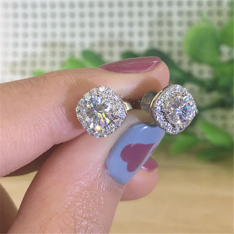 Серьги из 18-каратного золота пара сережек 1CT D цветные с мусанитом для женщин M-0.15 |