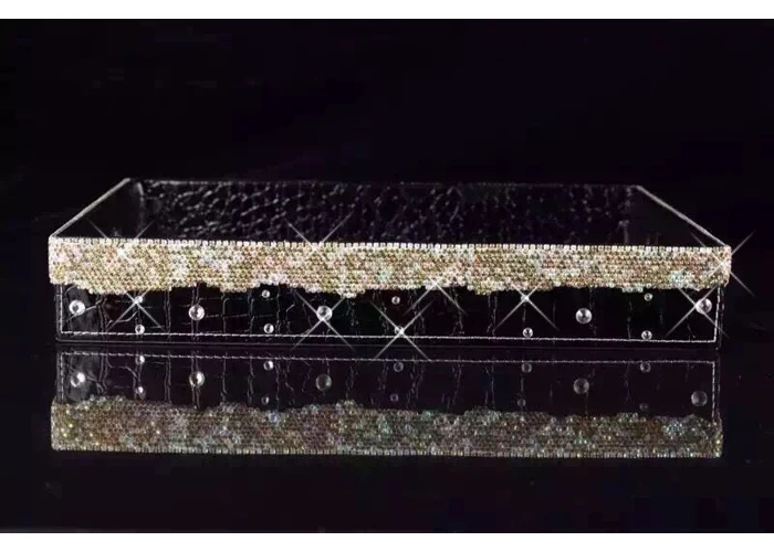 Европа роскошные 35*25 см Искусственная кожа+ Diamond косметики лоток для хранения Главная Свадебные украшения поднос деревянный поднос PTP13