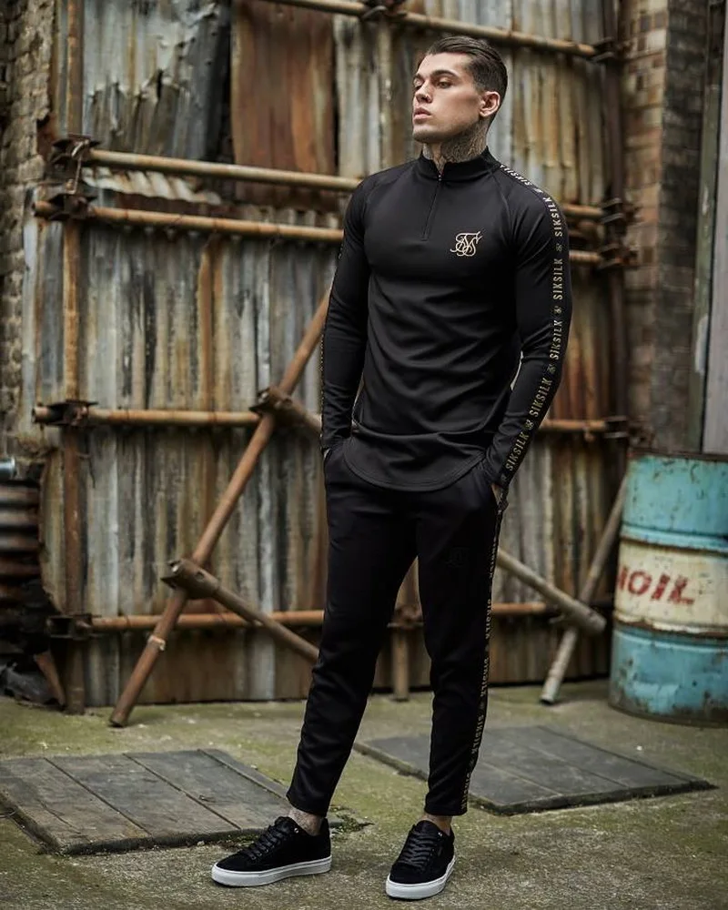 Осенняя мода, высокая эластичность, Sik Silk футболка, Мужская футболка с длинным рукавом для фитнеса, Мужская Однотонная футболка для тренажерного зала, бодибилдинга, брендовая футболка