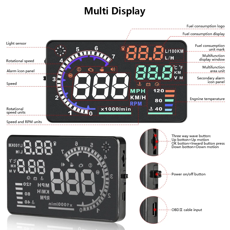 Jansite HUD Дисплей автомобиля Overspeed сигнализации умный температура воды OBDII или ЕС OBD