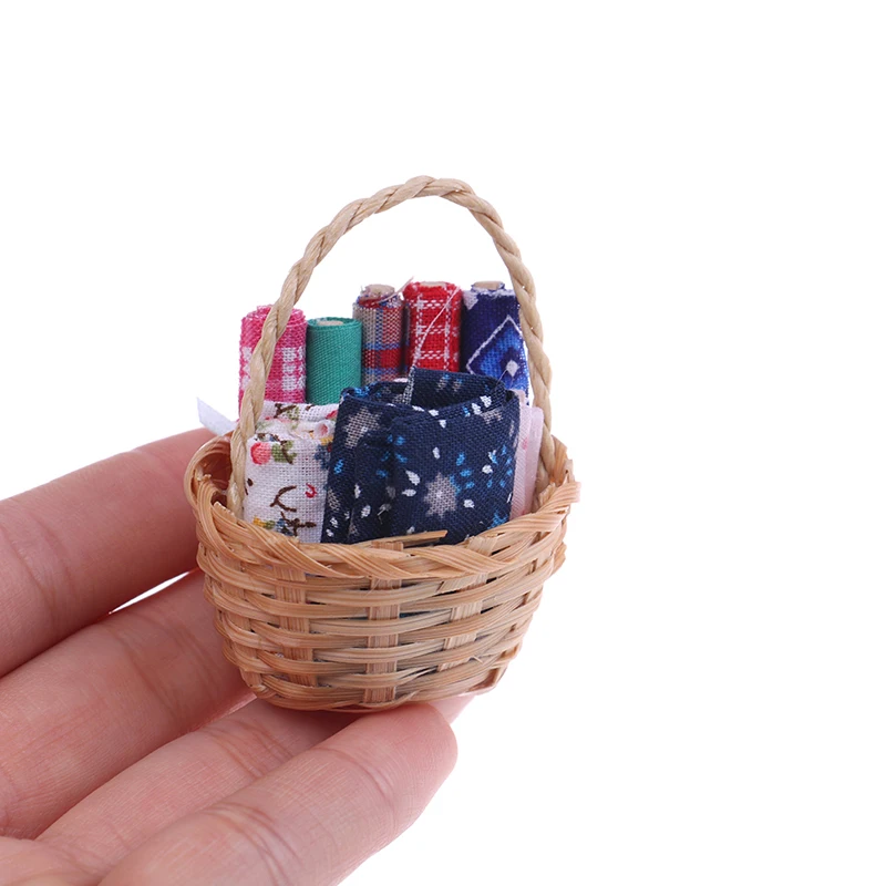 

Cloth Basket Set Decor Miniature Accessory For Doll Gift Wood Cloth Cute Fabric Basket For 1:12 Doll House Accessories