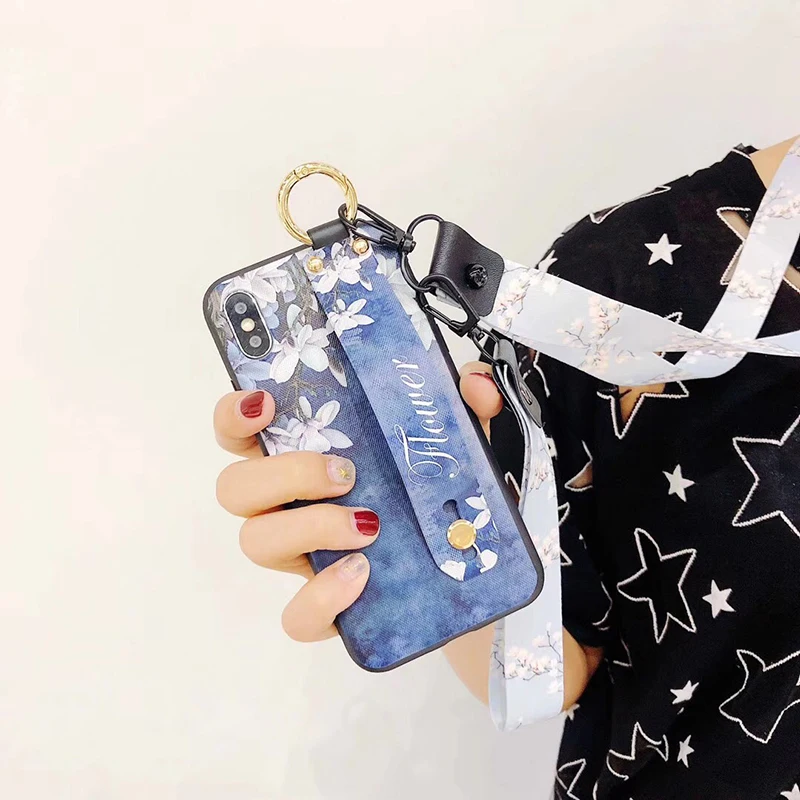 Чехол для телефона для iphone 11, 6, 6 S, 7, 8 Plus, красивый цветок, подставка, ремешок, мягкий чехол из ТПУ для iphone X, XR, XS, 11Pro, Max, задняя крышка