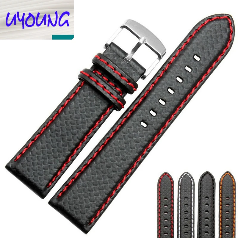 

universal fit 18mm 20mm 22mm 24mm Carbon Fiber Leather Watch Band sport watch strap for man and woman drop shipping best gift
