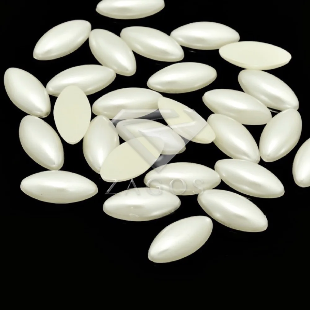 200Pcs 4x7.5x3mm Pearlized Acrylic Beige Marquise Flatback Cabochons Jewelry DIY Making Findings Fit Bracelet Necklace AR0481 | Украшения и