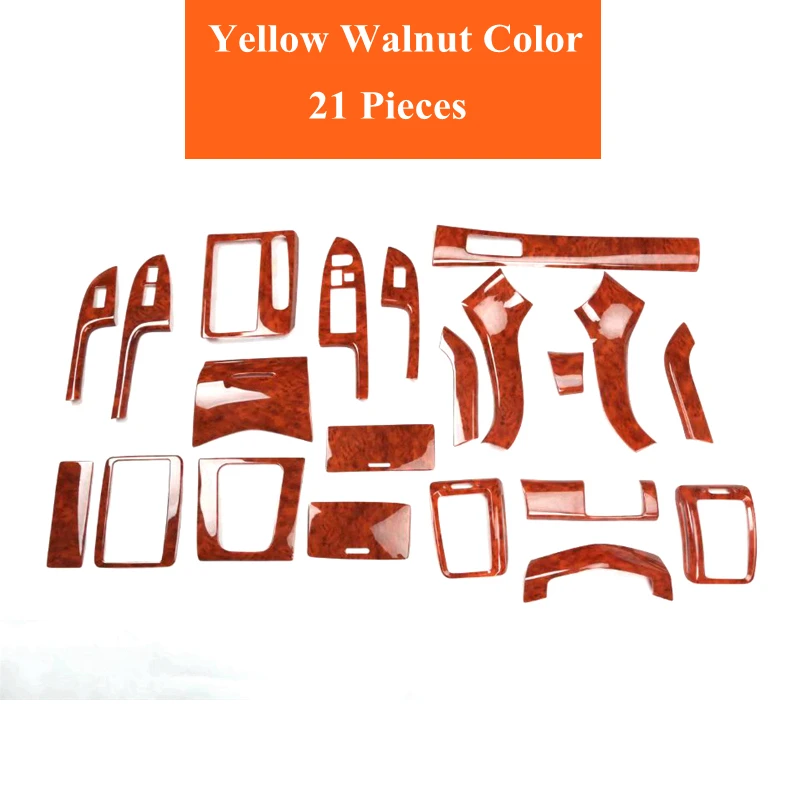 21Pcs Yellow Walnut 11 шт./компл., АБС-пластик, Автомобильный интерьер древесины Цвет крышка наклейки отделкой Панель комплект Подходит для Honda Accord 2003-2007 7th поколения - Название цвета: 21Pcs Yellow Walnut