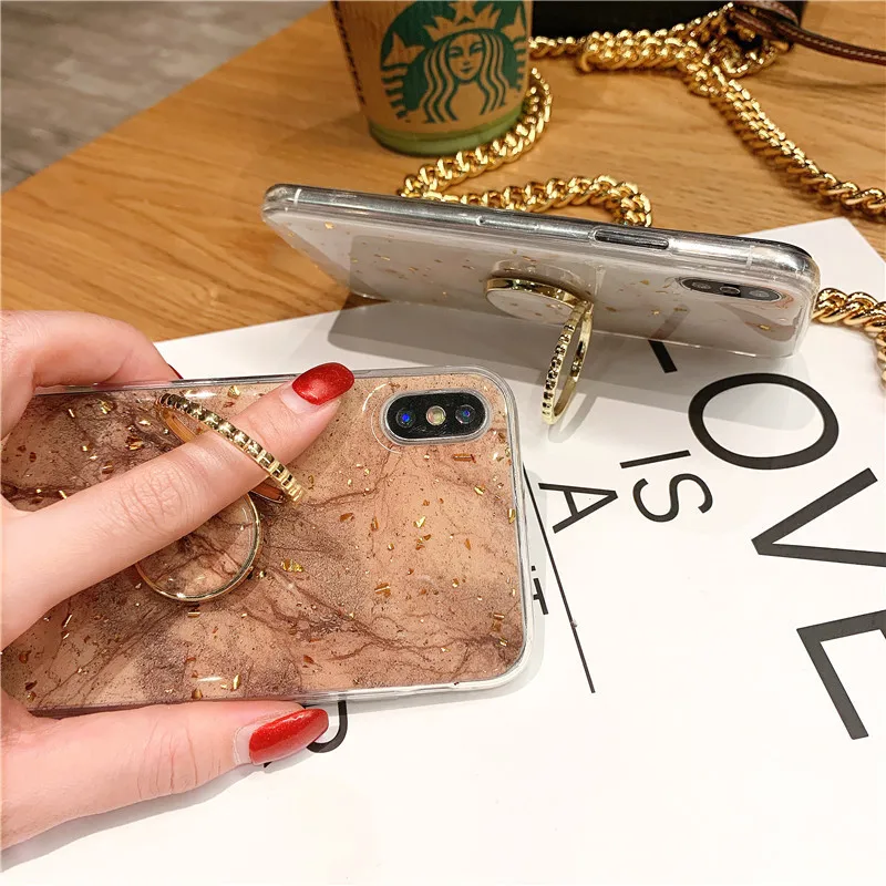 Держатель для кольца на палец золотой фольгированный чехол iPhone X XR XS Max роскошный