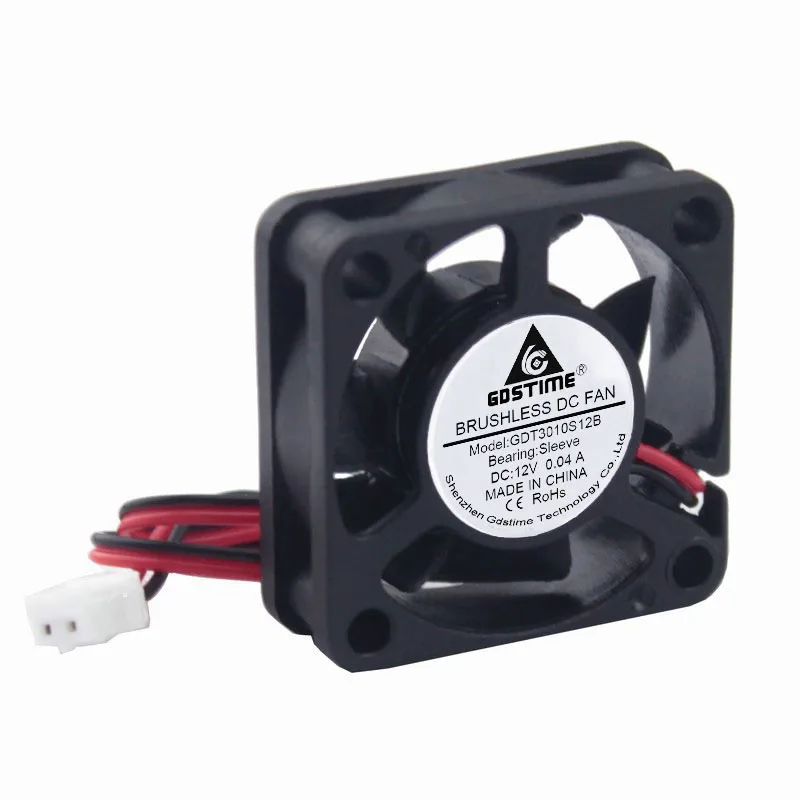 2 Pieces Gdstime 12V 3cm 30x30x10mm Small Brushless Cooler DC Cooling Fan 30x30mm 10mm 2Pin 2.0 7000RPM 3010 7 Blades 0.04A