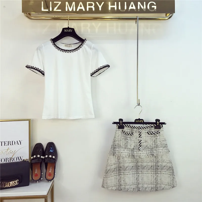 Женский комплект из 2 предметов винтажный твидовый Топ в стиле пэчворк и