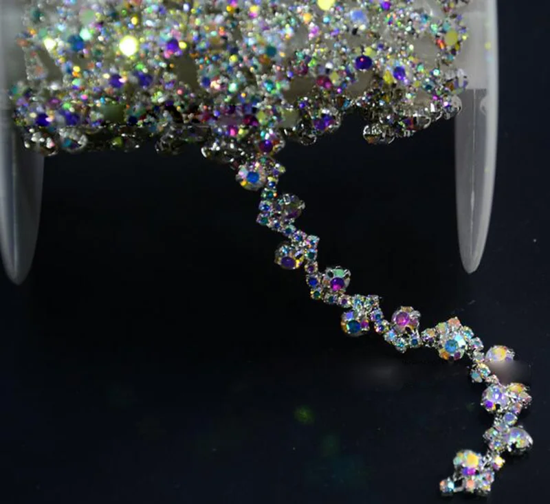 5 ярдов Хрустальное стекло горный хрусталь отделка с AB камень Серебряные