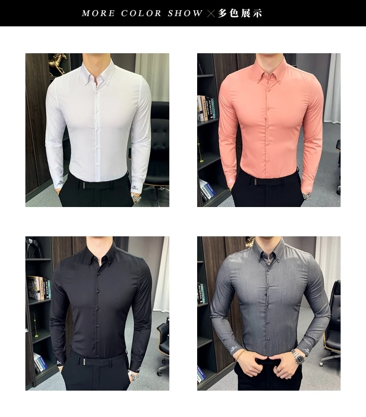 Новые формальные рубашки для мужчин офисное платье бизнес Ropa Hombre Elegante серые белые рубашки мужские розовые Camisa Social Masculina осень