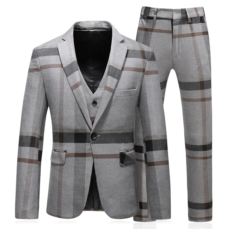 

PAULKONTE (Jacket +Vest+Pant)2019 Fashion Stripe Men Suit High Quality Business Party Nightclub Slim Fit Classic Men's Suit