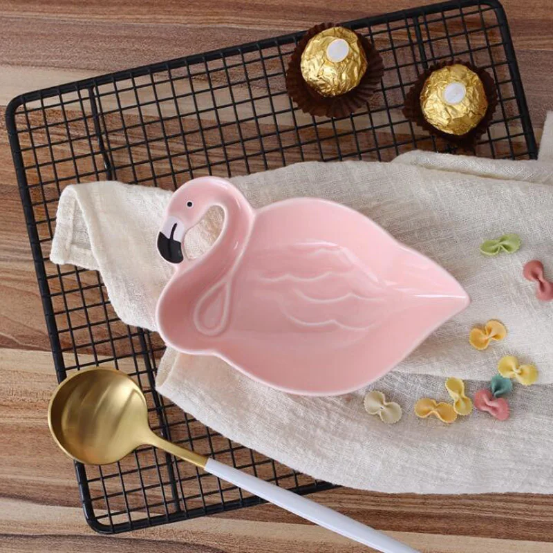 3D Flamingo Plate Pink Bird Creative Ceramic Dishes Snacks Dried Fruit Dessert DIY Birthday Wedding Party Supplies | Дом и сад