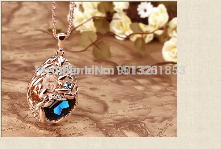 A2S01.New Fashion Women's Retro Style Trendy Link Chain Royal Blue CZ Crystal Charm Pendant Necklace TN0065 | Украшения и