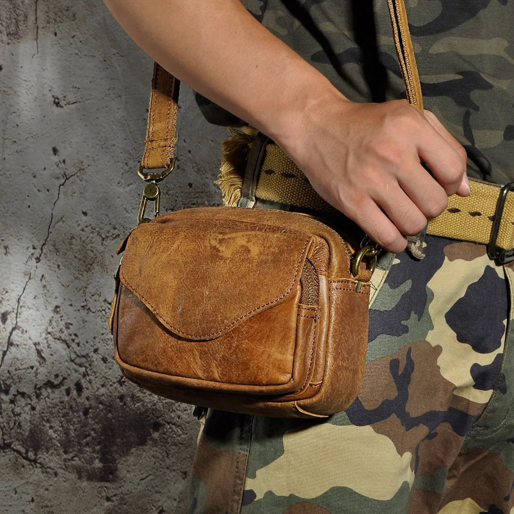 Мужская винтажная сумка мессенджер из натуральной воловьей кожи 6803|waist belt pack|belt