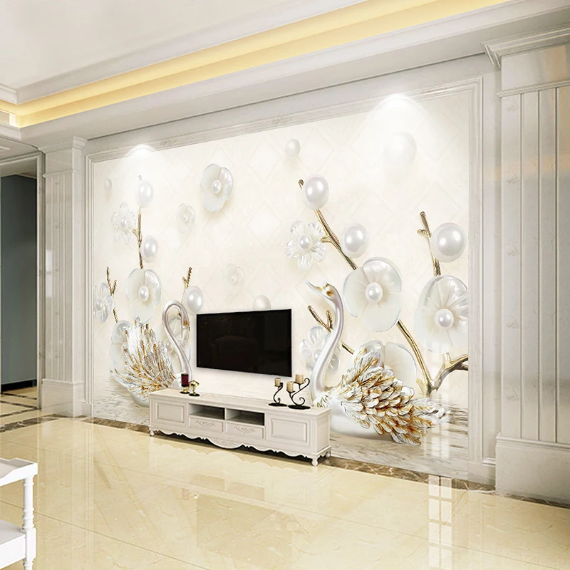 Европейский стиль 3D тисненые цветы Лебедь отражение ювелирные изделия фрески