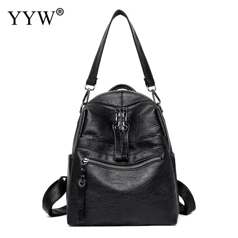 Водонепроницаемая Вместительная женская сумка через плечо черный кожаный