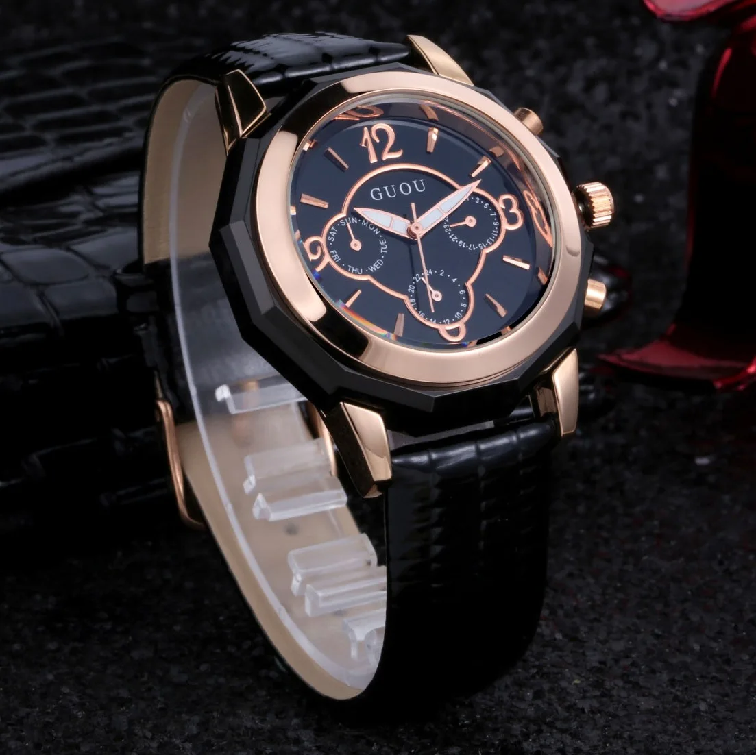 2018 новый бренд AAA GUOU модные роскошные ЖЕНСКИЕ НАРЯДНЫЕ часы наручные с 3 глазами