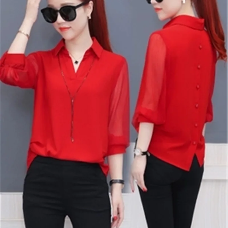 Рубашка женская весенняя с длинным рукавом из шифона 2018|Блузки| |